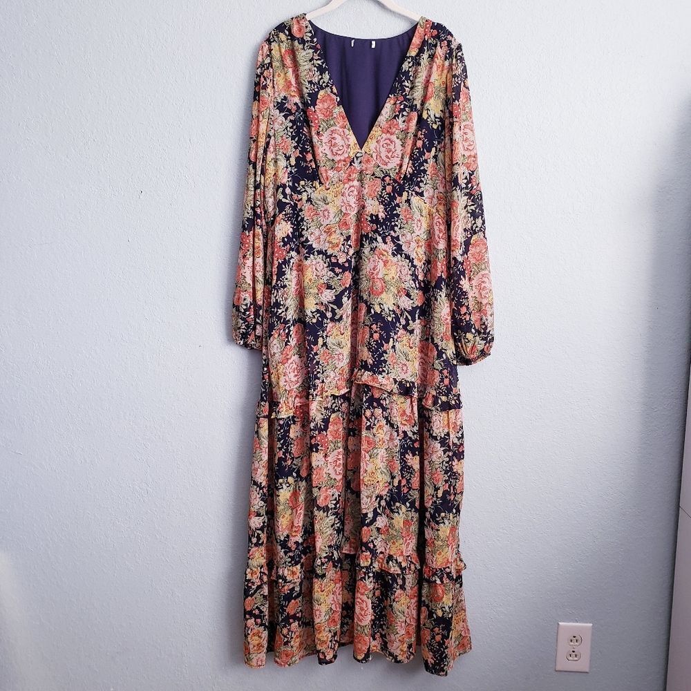 Baltic Born Bowman Navy Floral Deep V Long Sleeve Maxi Dress - Picture 2 of 5